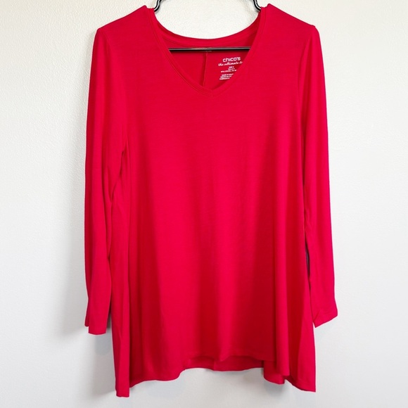 4/25$ CHICO’S The Ultimate Tee Sleeve Relaxed Oversized Tunic  Red Size 0 - Picture 1 of 7